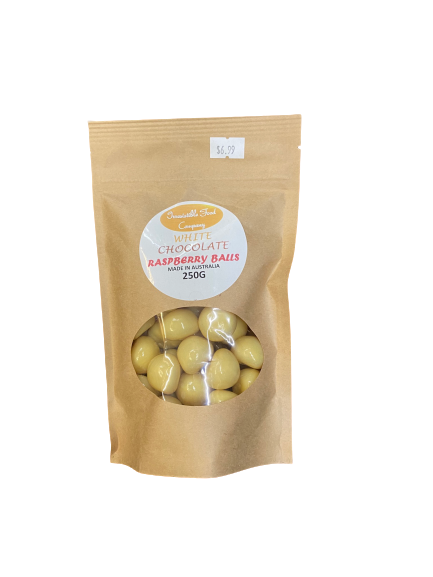 WHITE CHOCOLATE RASPBERRY BALLS 250G