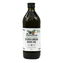THREE OLIVES ORGANIC EXTRA VIRGIN UNFILTERED OIL 1L